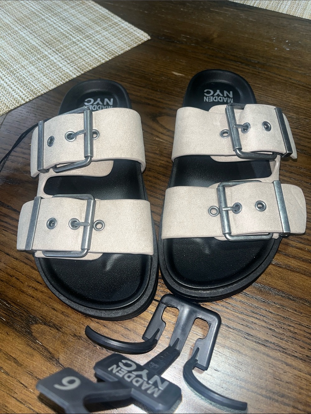 Madewell NYC Beige Double-Buckle Slide Sandals